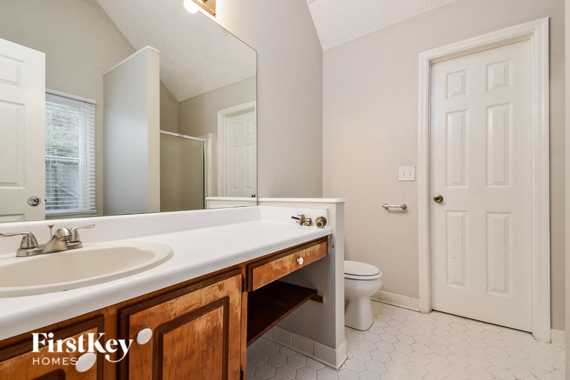 a bathroom with a sink and a toilet and a mirror