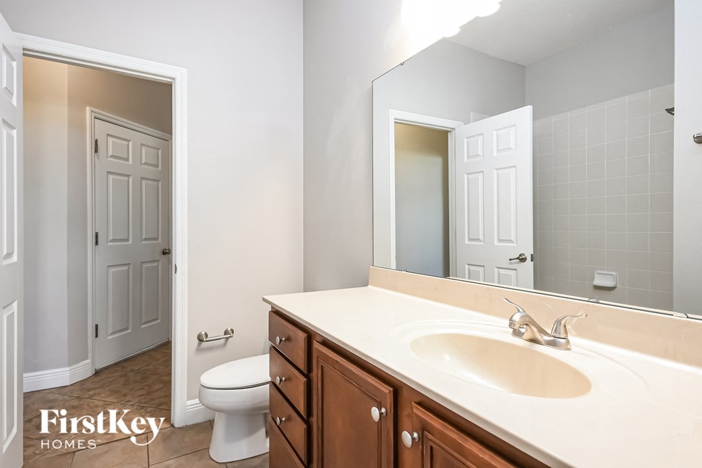 a bathroom with a sink and a toilet and a mirror
