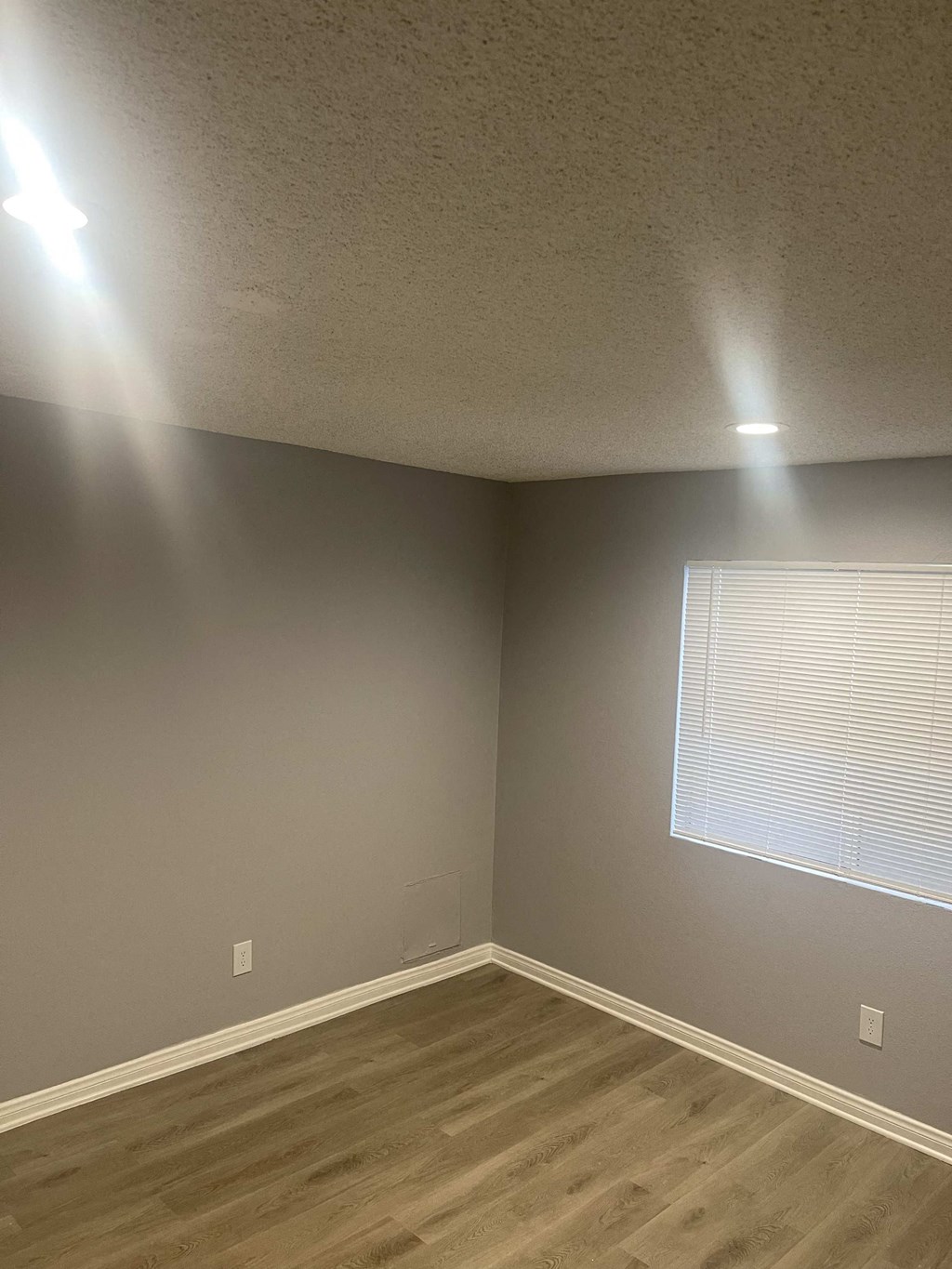 a living room with brown walls and a window