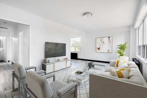 a living room with a couch and a television