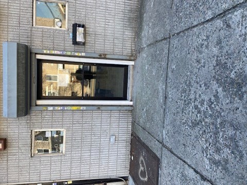 an overhead view of a building with a window