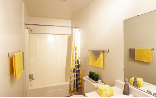 a bathroom with a shower and a sink and a toilet