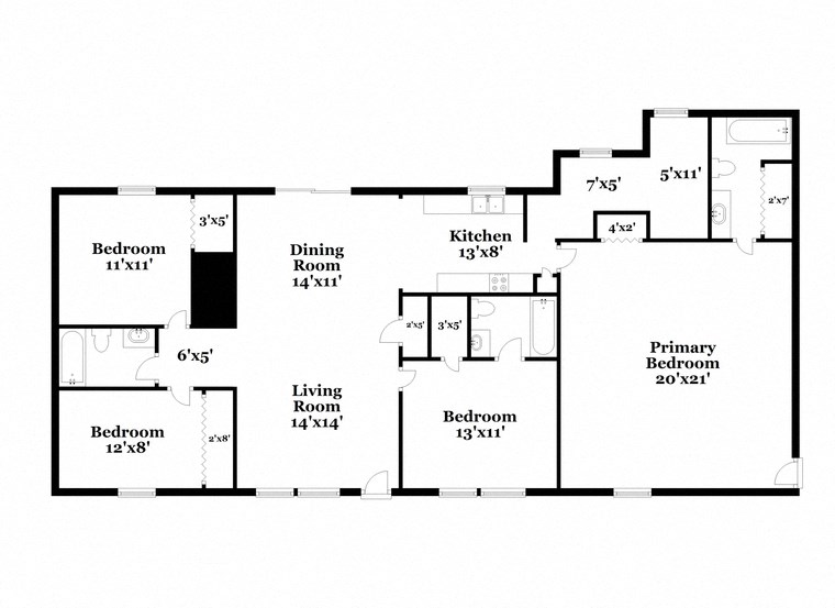 a floor plan of a house with a combination of bedrooms and a living room