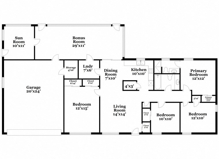 a floor plan of a house with a combination of bedrooms and baths