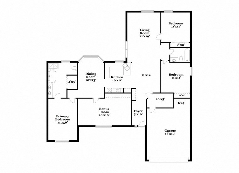 a floor plan of a home with a mix of bedrooms and baths and a staircase