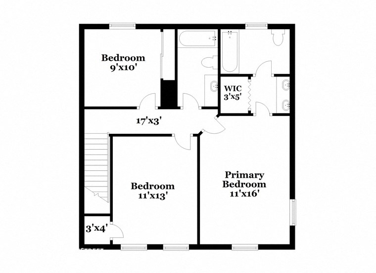 a floor plan of a house with an open floor plan with bedrooms and a bathroom
