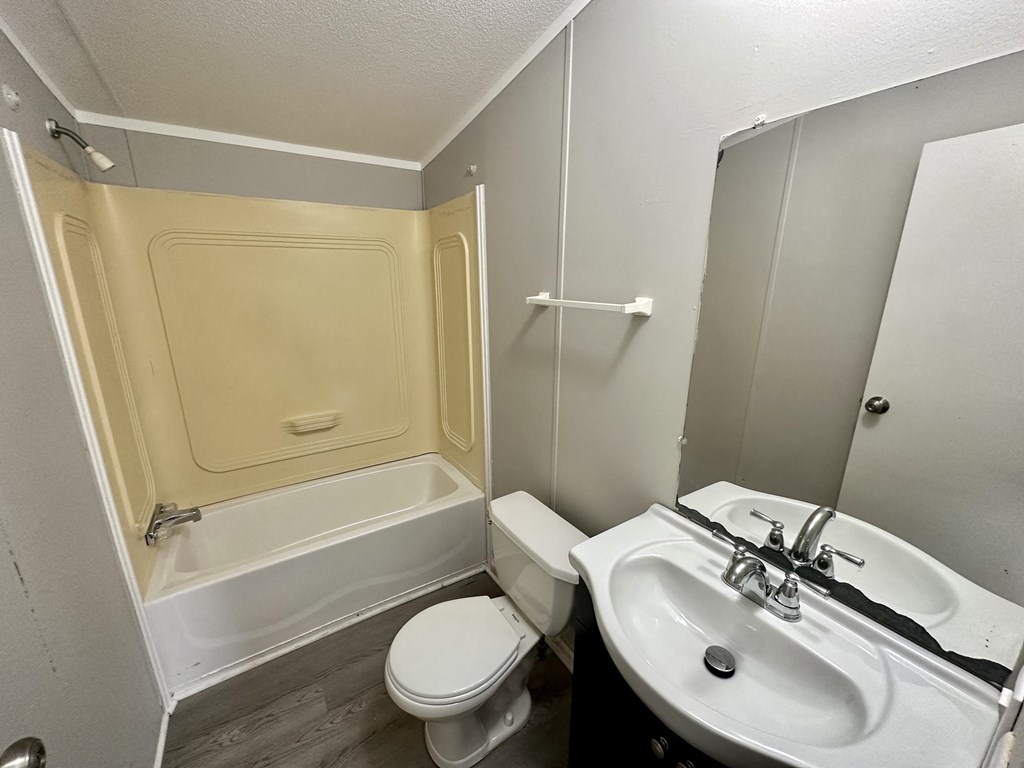 a bathroom with a sink toilet and a bath tub