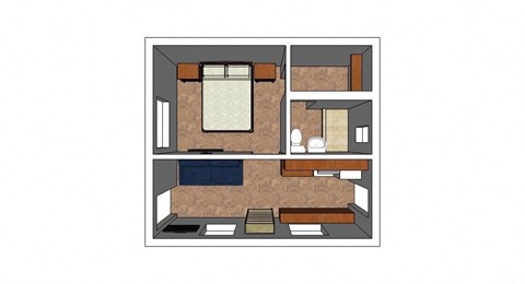 a floor plan of a house with a bedroom and a bathroom