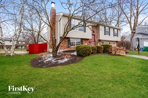 a home with a lawn and a tree in front of it