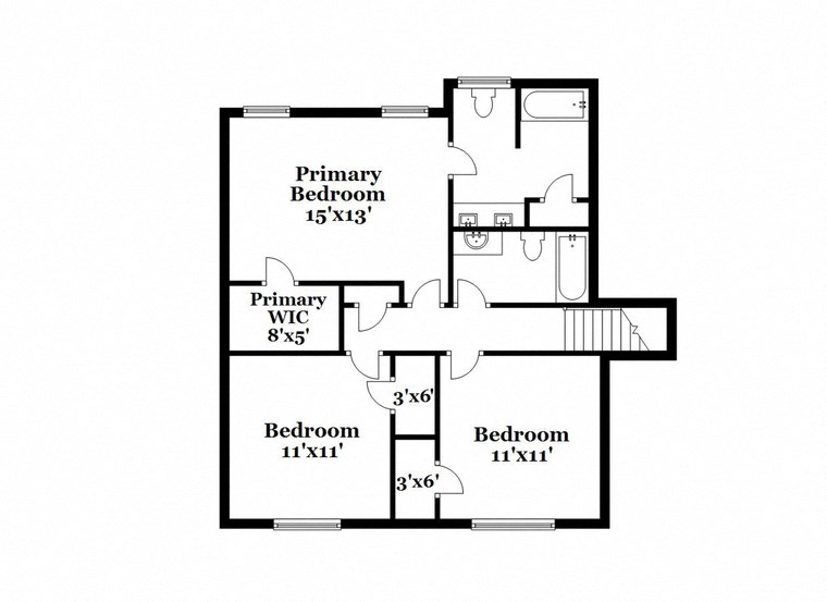 a floor plan of a house with an open floor plan with bedrooms and a hallway