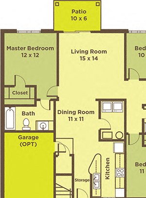 Three Bedroom Apartment FloorPlan Three Bedroom Apartment FloorPlan at Heritage Trail Apartments, Terre Haute, Indiana