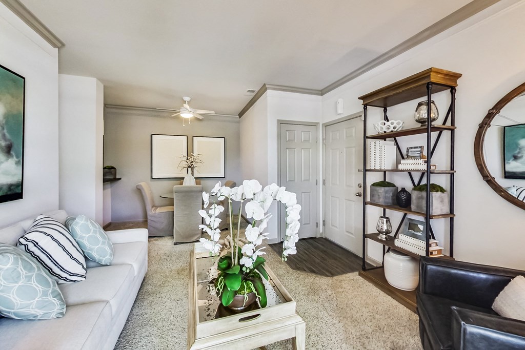 a living room with a couch and a coffee table