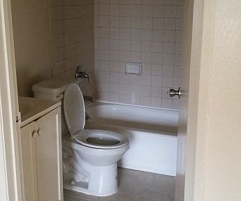 a small bathroom with a toilet and a bath tub