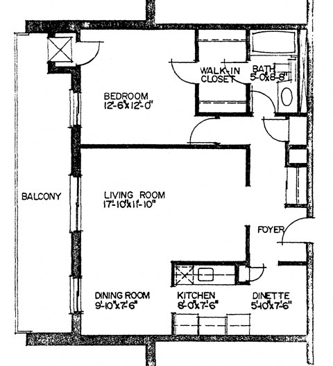 One bedroom, one bathroom apartments layout at Dalhousie Place in Amherstburg, ON