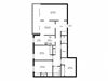 Three bedroom, one bathroom apartment layout at Dalhousie Place in Amherstburg, ON