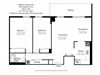 Enjoy cozy, customizable apartments with balcony views Floor plan of a 2 bed, 1 bath, contemporary style apartment