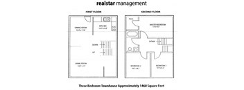 Floor plan of 3 bed, 1 bath, high quality units with balconies at Tamarack Woods in Barrie, ON