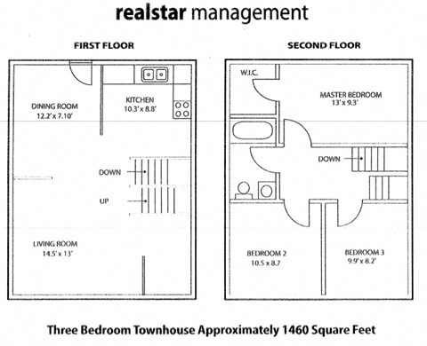 Floor plan of 3 bed, 1 bath, high quality units with balconies at Tamarack Woods in Barrie, ON