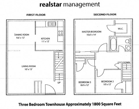 Floor plan of 3 bed, 1 bath, contemporary, luxury unit at Tamarack Woods in Barrie, ON