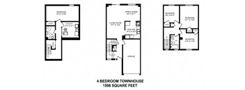 Floor plan of 4 bed, 2 bath, high end modern suite at Tamarack Woods in Barrie, ON