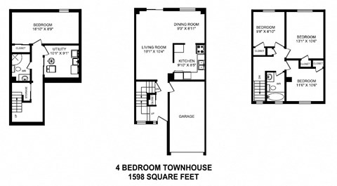 Floor plan of 4 bed, 2 bath, high end modern suite at Tamarack Woods in Barrie, ON