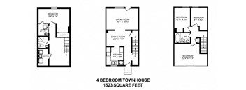 Floor plan of 4 bed, 2 bath, classic quality units and upscale design at Tamarack Woods in Barrie, ON