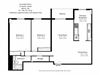 Relax in spacious, luxury suites with city views Floor plan of 2 bed, 1 bath, modern classic apartment with balcony at Sunnidale Place in Barrie, ON