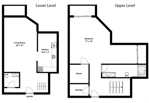 One bedroom, one bathroom apartment layout at Prince William Apartments in Bellville, ON
