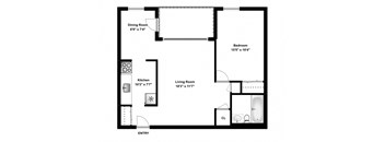 One bedroom, one bathroom apartment layout at The Parkwood in Bellville, ON