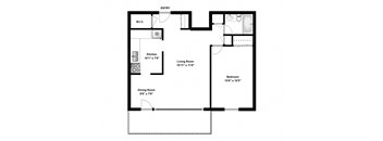 One bedroom, one bathroom apartment layout at The Parkwood in Bellville, ON
