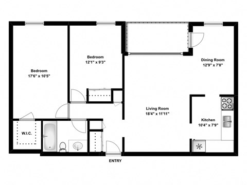 Two bedroom, one bathroom apartment layout at The Parkwood in Bellville, ON