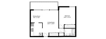 Floor plan of 1 bed, 1 bath, generous, bachelor apartments at Park Place in Bradford, ON