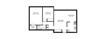 Floor plan of 2 bed, 1 bath, upscale, elegant apartments at Park Place in Bradford, ON