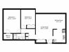 Live luxuriously in modern, spacious suites Floor plan of 2 bed, 1 bath, upscale, elegant apartments at Park Place in Bradford, ON