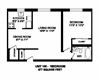 One bedroom, one bathroom apartment layout at Kensington Apartments in Brockville, ON