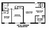 Two bedroom, one bathroom apartment layout at Kensington Apartments in Brockville, ON