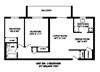 Two bedroom, one bathroom apartment layout at Kensington Apartments in Brockville, ON