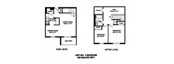 Two bedroom plus den, one bathroom apartment layout at Kensington Apartments in Brockville, ON