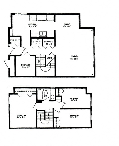 Three bedroom, one bathroom apartment layout at Willowbrook Estates in Brooks, AB