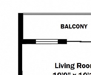 One bedroom, one bathroom apartment layout at Trillium Apartments in Cobourg, ON