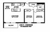 Two bedroom, one bathroom apartment layout at Trillium Apartments in Cobourg, ON