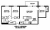 Three bedroom, one bathroom apartment layout at Trillium Apartments in Cobourg, ON