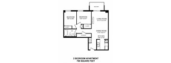Floor plan of 2 bed, 1 bath, open concept modern suites in Mountain View in Collingwood, ON