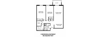 Floor plan of 2 bed, 1 bath, spacious modern living at Mountain View in Collingwood