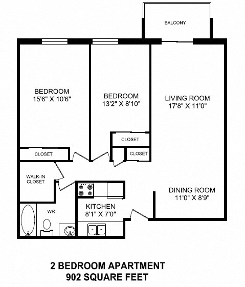 Floor plan of 2 bed, 1 bath, spacious modern living at Mountain View in Collingwood