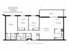 Three bedroom, one bathroom apartment layout at Lorneville Apartments in Cornwall, ON