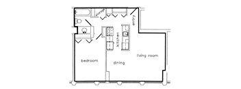 One bedroom, one bathroom apartment layout at MacDonald Estates in Edmonton, AB