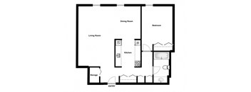 One bedroom, one bathroom apartment layout at MacDonald Estates in Edmonton, AB