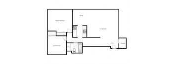 Two bedroom, one bathroom apartment layout at MacDonald Estates in Edmonton, AB