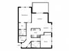 Two bedroom, two bathroom apartment layout at Tennyson Apartments in Edmonton, AB
